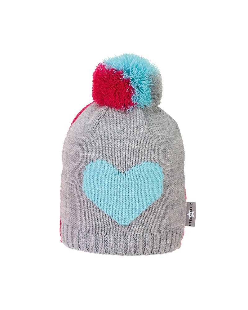 Sterntaler Strickmütze, zweifarbig, Bommel, Herzchen, für Mädchen
